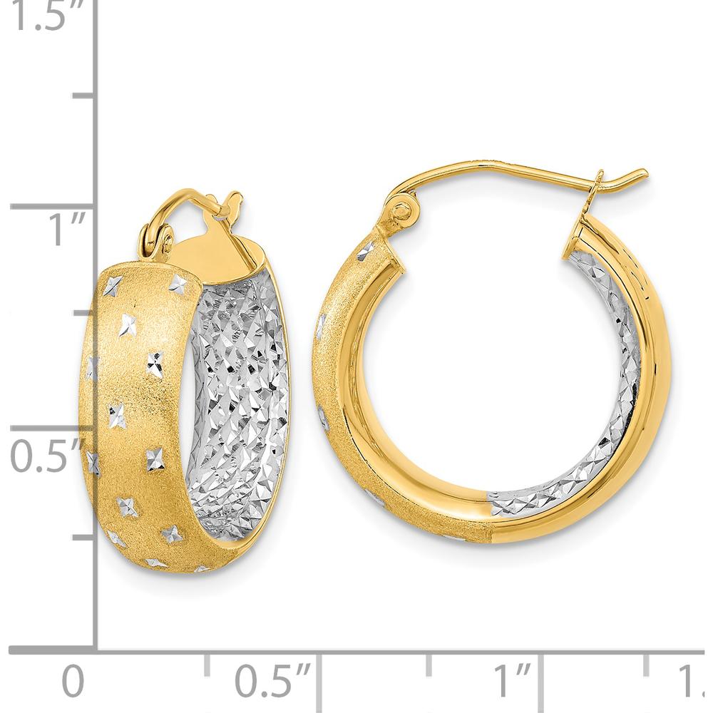 14K Yellow Gold Diamond-Cut Polished Satin In/Out Hoop Earrings - 20.83mm Length by 0