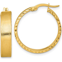 14K Yellow Gold Diamond-Cut Polished Tube Hoop Earrings - 22mm by 0