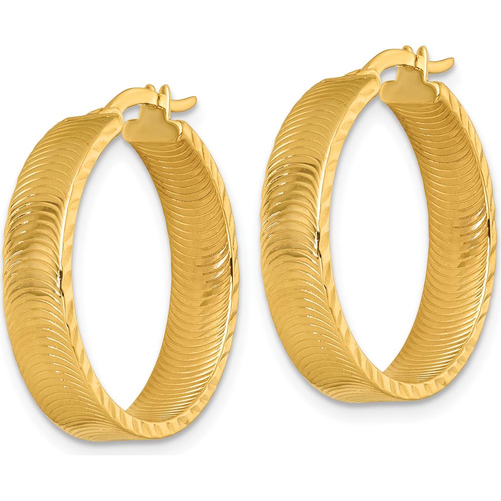 14K Yellow Gold Diamond-Cut Polished Tube Hoop Earrings - 22mm by 0