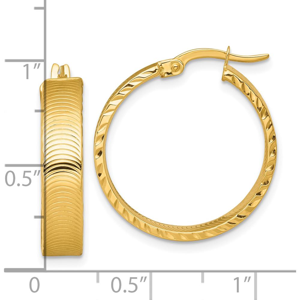 14K Yellow Gold Diamond-Cut Polished Tube Hoop Earrings - 22mm by 0