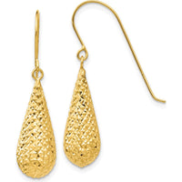 14K Yellow Gold Diamond Cut Puff Tear Drop Dangle Earrings by 0