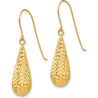 14K Yellow Gold Diamond Cut Puff Tear Drop Dangle Earrings by 0