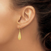 14K Yellow Gold Diamond Cut Puff Tear Drop Dangle Earrings by 0