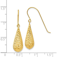 14K Yellow Gold Diamond Cut Puff Tear Drop Dangle Earrings by 0