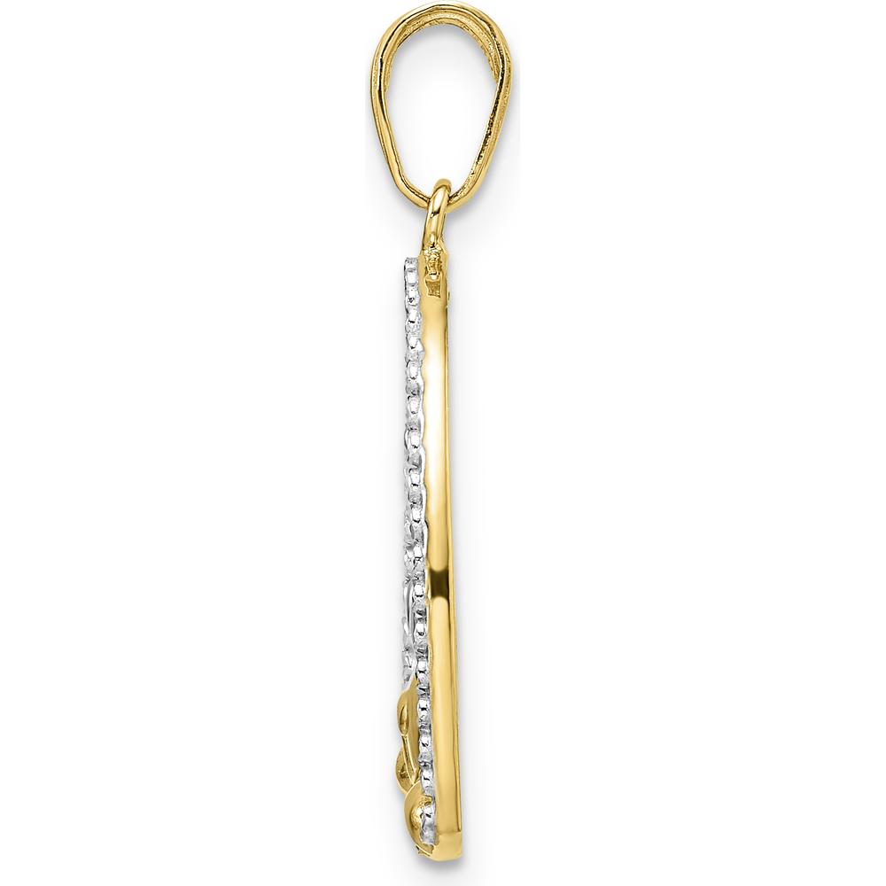 14K Yellow Gold Diamond-cut Puppy in Heart Pendant with Rhodium Accents by Oro Pregiato