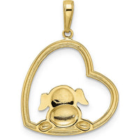 14K Yellow Gold Diamond-cut Puppy in Heart Pendant with Rhodium Accents by Oro Pregiato