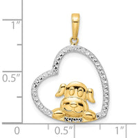 14K Yellow Gold Diamond-cut Puppy in Heart Pendant with Rhodium Accents by Oro Pregiato
