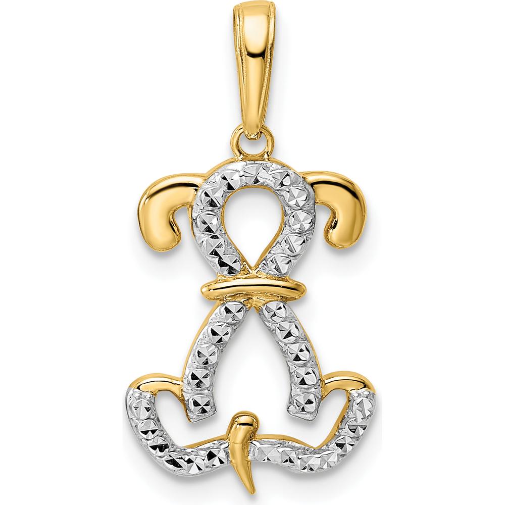 14K Yellow Gold Diamond-Cut Puppy Pendant with Rhodium Accents by Oro Pregiato
