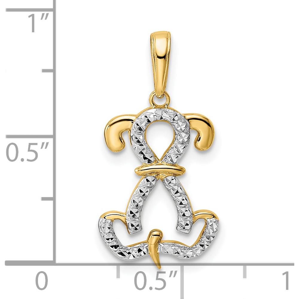 14K Yellow Gold Diamond-Cut Puppy Pendant with Rhodium Accents by Oro Pregiato
