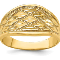 14K Yellow Gold Diamond-Cut Quilted Pattern Domed Fashion Ring by Oro Pregiato