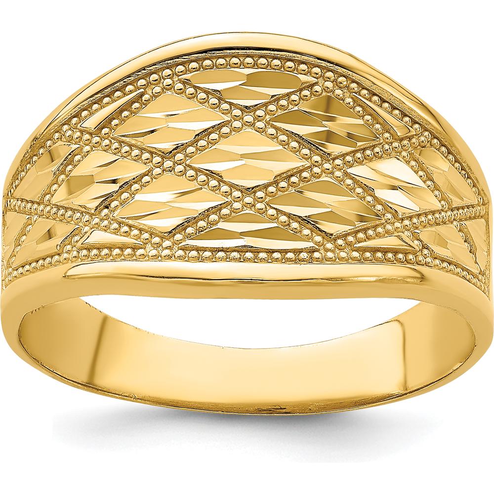 14K Yellow Gold Diamond-Cut Quilted Pattern Domed Fashion Ring by Oro Pregiato