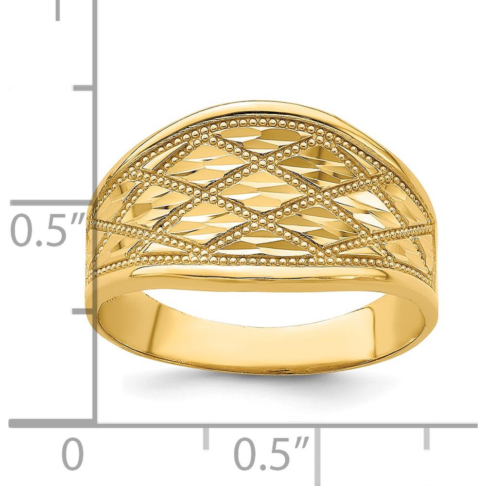 14K Yellow Gold Diamond-Cut Quilted Pattern Domed Fashion Ring by Oro Pregiato