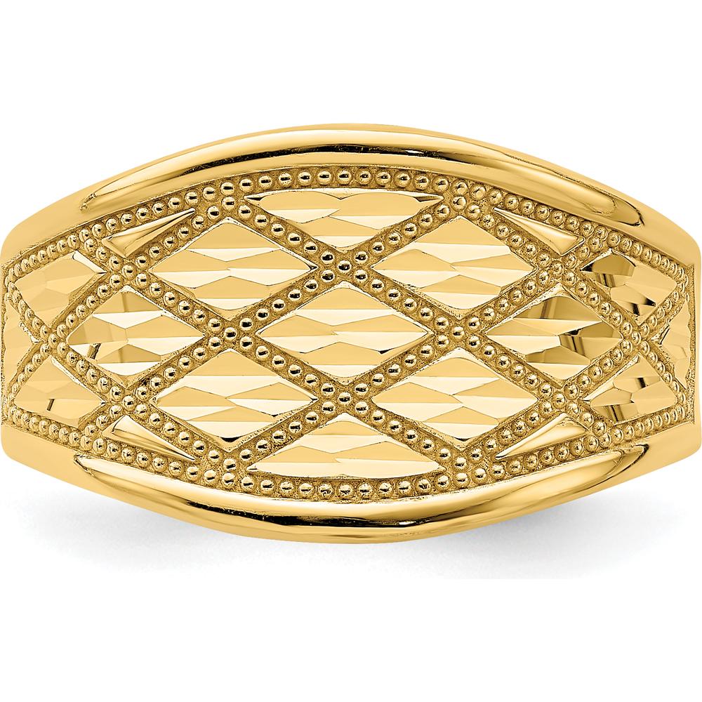 14K Yellow Gold Diamond-Cut Quilted Pattern Domed Fashion Ring by Oro Pregiato