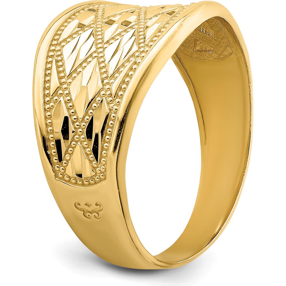 14K Yellow Gold Diamond-Cut Quilted Pattern Domed Fashion Ring by Oro Pregiato