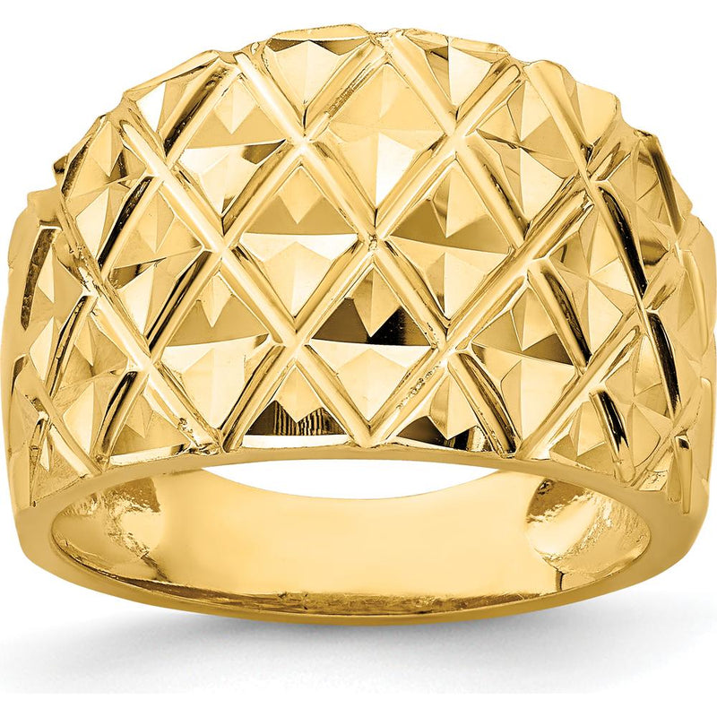 14K Yellow Gold Diamond-Cut Quilted Pattern Domed Fashion Ring by 0