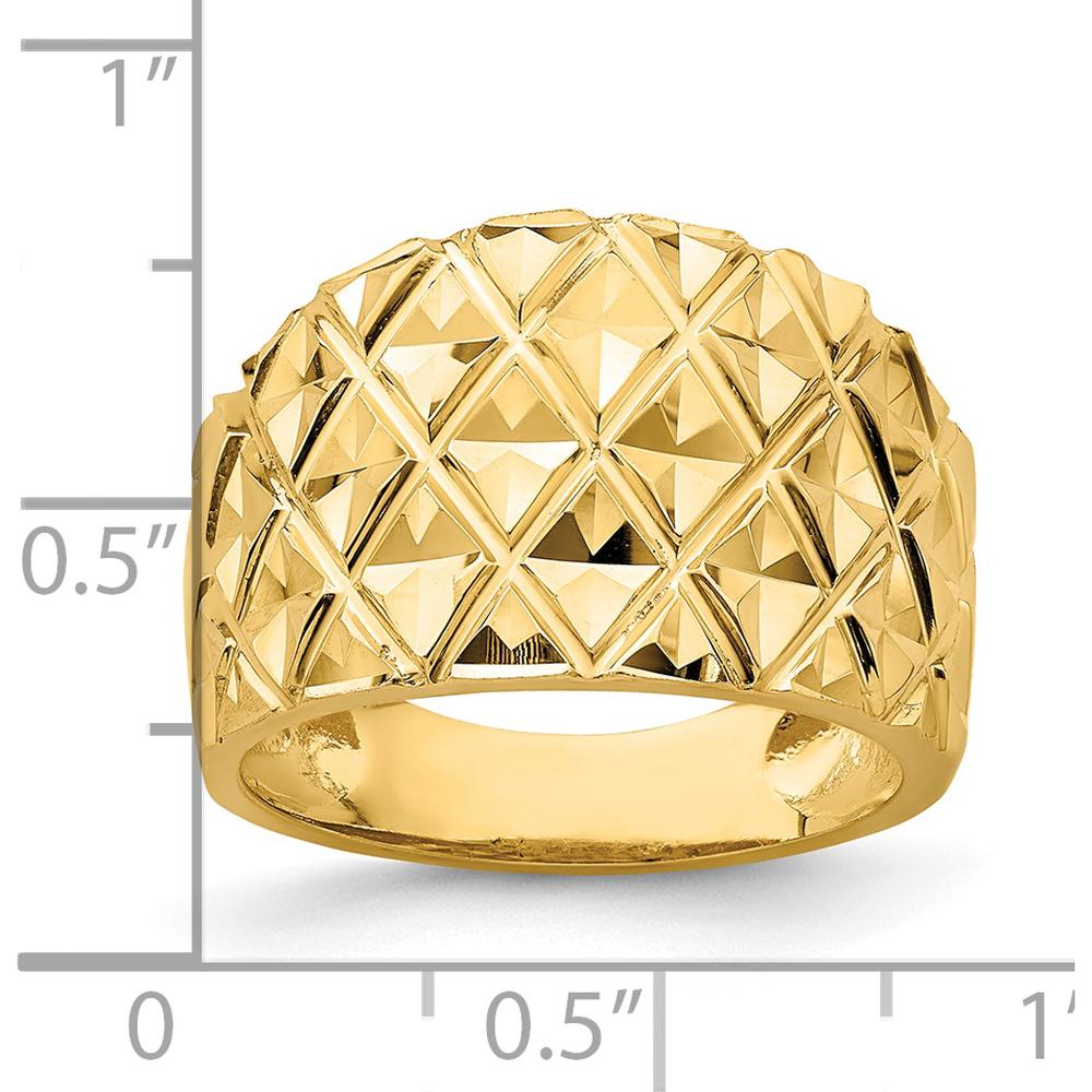 14K Yellow Gold Diamond-Cut Quilted Pattern Domed Fashion Ring by 0