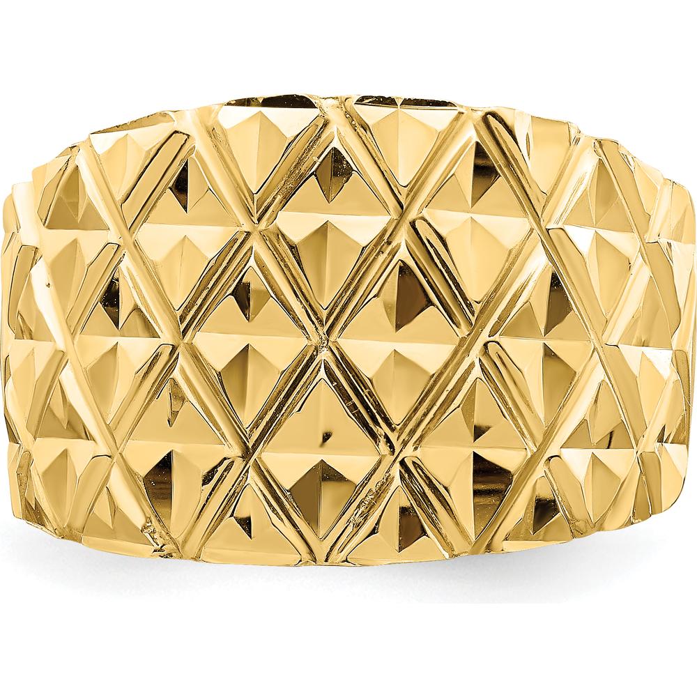 14K Yellow Gold Diamond-Cut Quilted Pattern Domed Fashion Ring by 0
