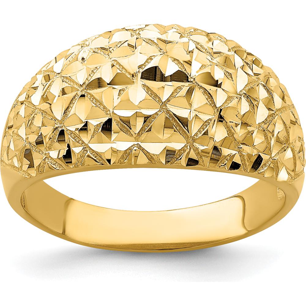 14K Yellow Gold Diamond-Cut Quilted Pattern Domed Fashion Ring by 0