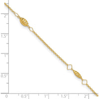 14K Yellow Gold Diamond-Cut Rice Puff Bead Station Anklet - Adjustable 9" with 1" Extender