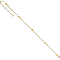 14K Yellow Gold Diamond-Cut Rice Puff Bead Station Anklet - Adjustable 9" with 1" Extender