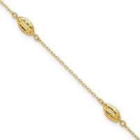 14K Yellow Gold Diamond-Cut Rice Puff Beads 9" Anklet with 1" Extender