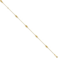 14K Yellow Gold Diamond-Cut Rice Puff Beads 9" Anklet with 1" Extender