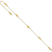 14K Yellow Gold Diamond-Cut Rice Puff Beads 9" Anklet with 1" Extender