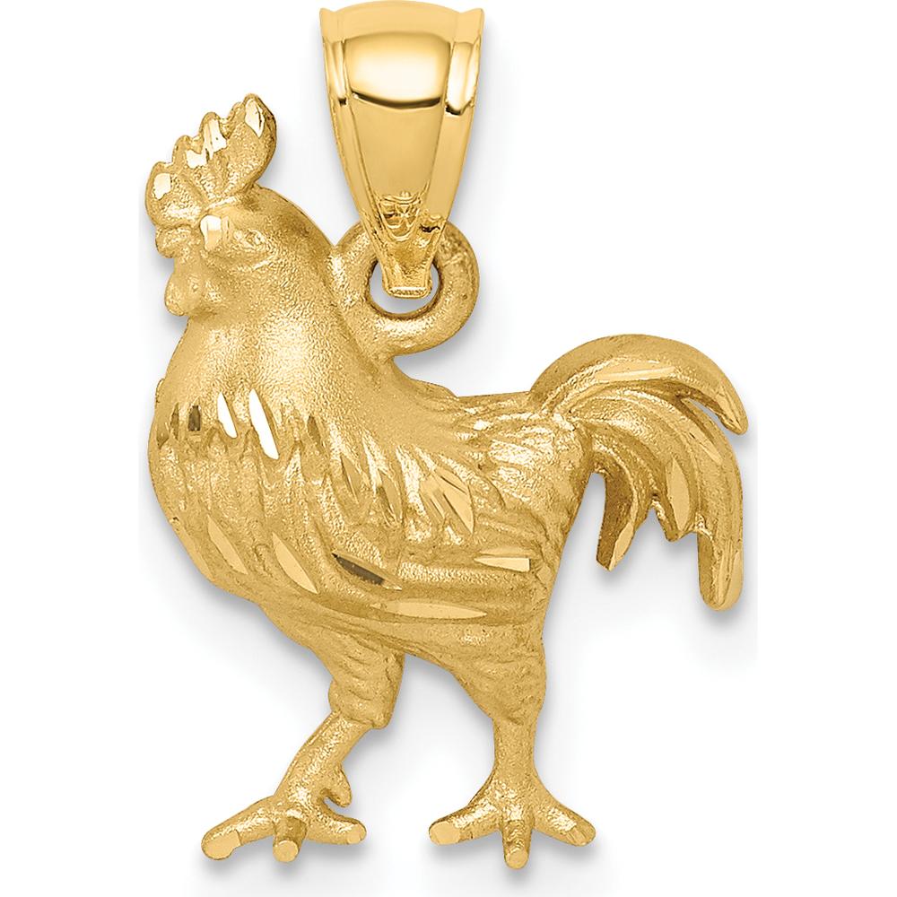14K Yellow Gold Diamond-Cut Rooster Pendant - Themed Charm with Brushed Finish by Oro Pregiato