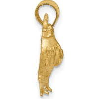 14K Yellow Gold Diamond-Cut Rooster Pendant - Themed Charm with Brushed Finish by Oro Pregiato