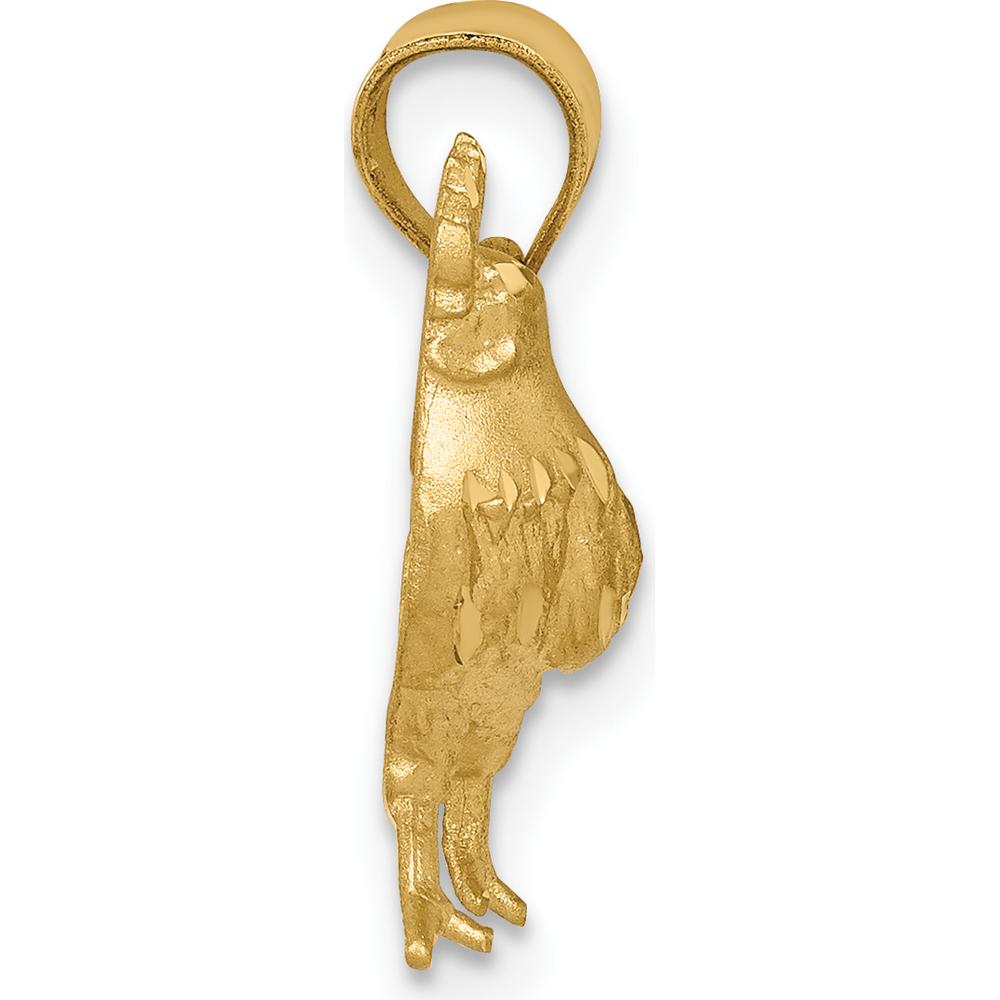 14K Yellow Gold Diamond-Cut Rooster Pendant - Themed Charm with Brushed Finish by Oro Pregiato