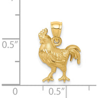 14K Yellow Gold Diamond-Cut Rooster Pendant - Themed Charm with Brushed Finish by Oro Pregiato