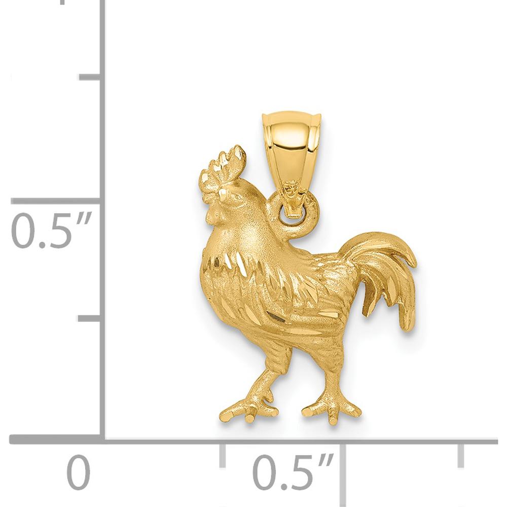 14K Yellow Gold Diamond-Cut Rooster Pendant - Themed Charm with Brushed Finish by Oro Pregiato