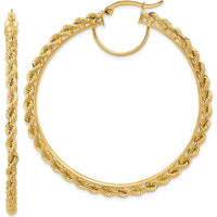 14K Yellow Gold Diamond-Cut Rope 55mm Hoop Earrings by Oro Pregiato
