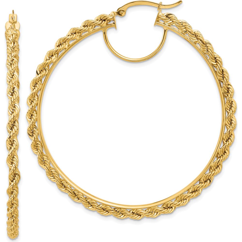 14K Yellow Gold Diamond-Cut Rope 55mm Hoop Earrings by Oro Pregiato