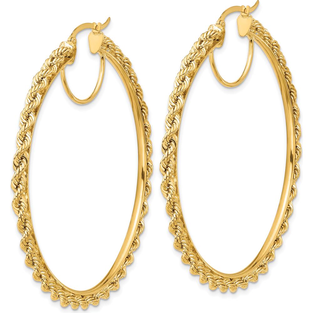 14K Yellow Gold Diamond-Cut Rope 55mm Hoop Earrings by Oro Pregiato