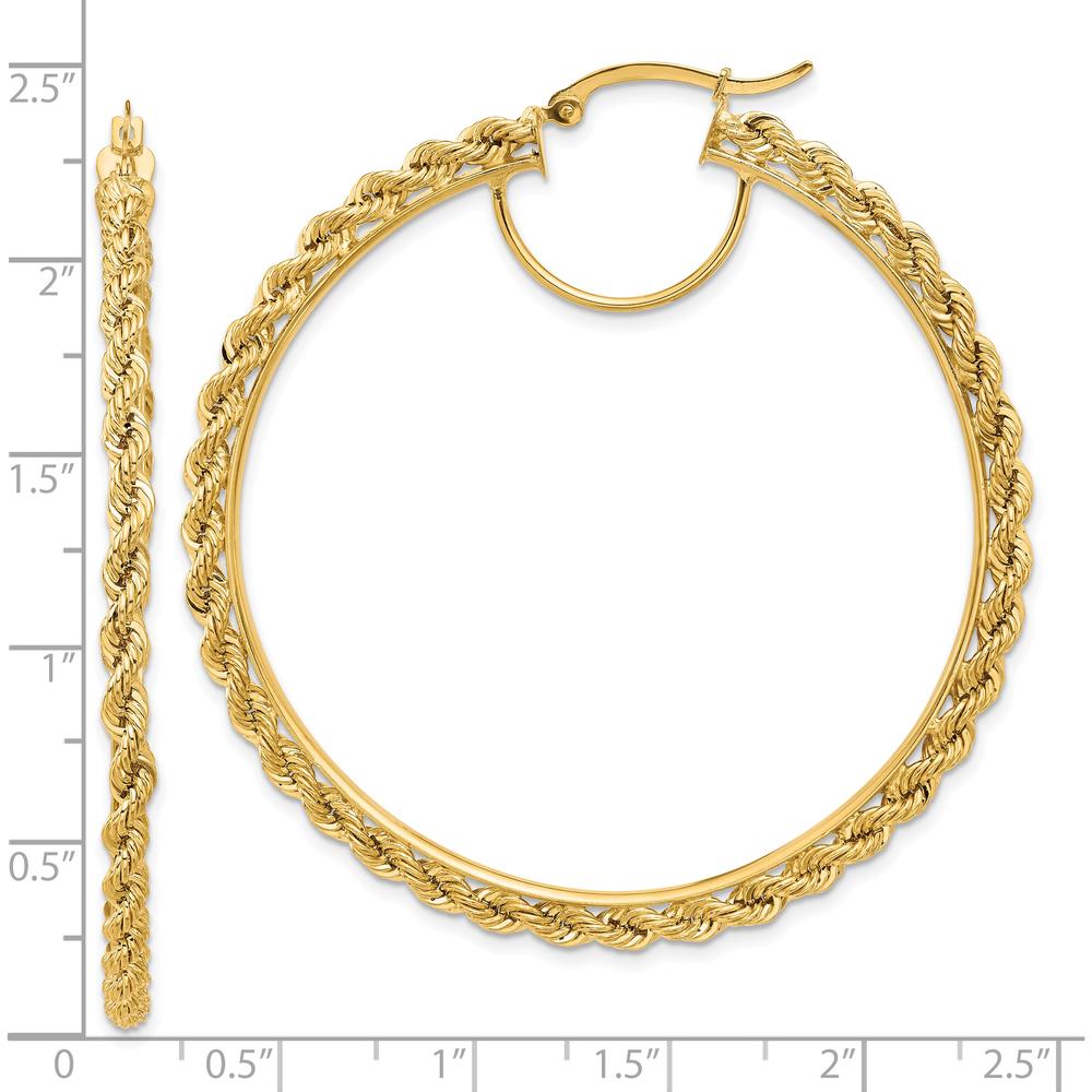 14K Yellow Gold Diamond-Cut Rope 55mm Hoop Earrings by Oro Pregiato