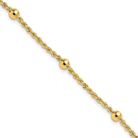 14K Yellow Gold Diamond-Cut Rope Chain Bracelet with Mirror Beads - 7.5" by 0