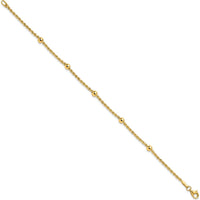 14K Yellow Gold Diamond-Cut Rope Chain Bracelet with Mirror Beads - 7.5" by 0