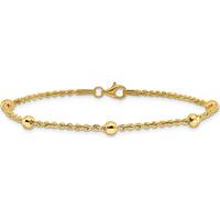 14K Yellow Gold Diamond-Cut Rope Chain Bracelet with Mirror Beads - 7.5" by 0