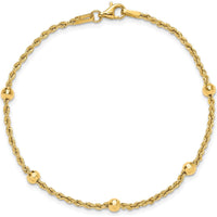 14K Yellow Gold Diamond-Cut Rope Chain Bracelet with Mirror Beads - 7.5" by 0