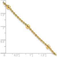 14K Yellow Gold Diamond-Cut Rope Chain Bracelet with Mirror Beads - 7.5" by 0