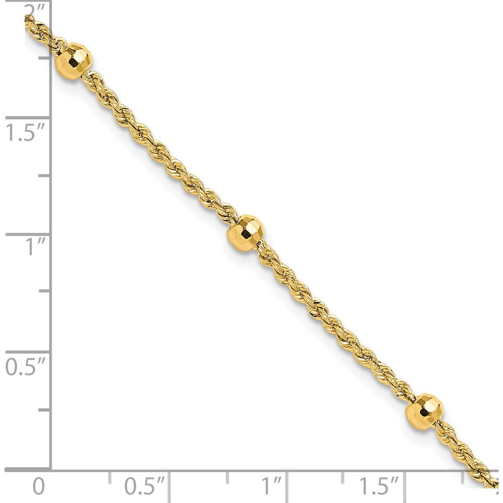 14K Yellow Gold Diamond-Cut Rope Chain Bracelet with Mirror Beads - 7.5" by 0