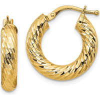 14K Yellow Gold Diamond-Cut Round Hoop Earrings - 19mm Length by 0