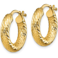 14K Yellow Gold Diamond-Cut Round Hoop Earrings - 19mm Length by 0