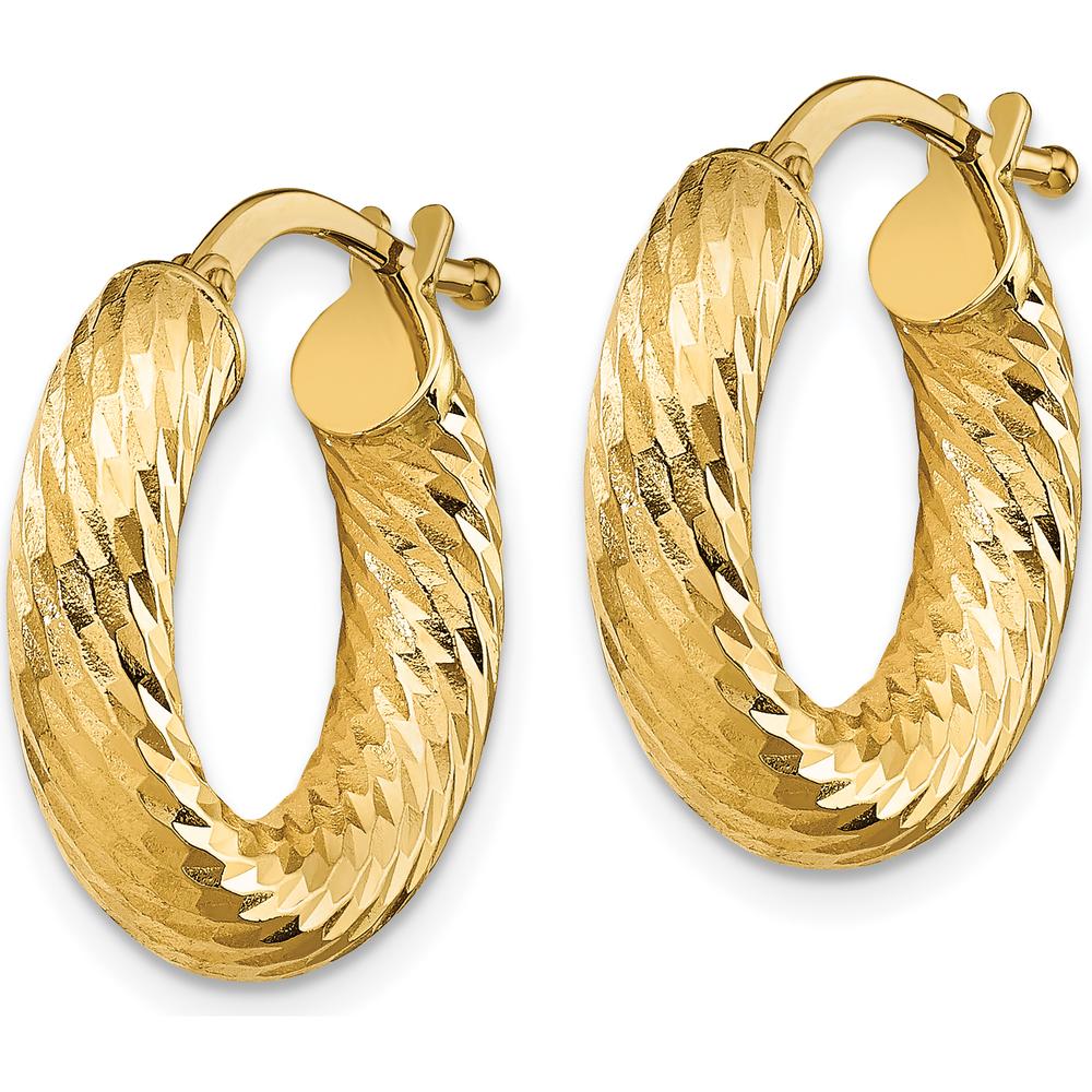 14K Yellow Gold Diamond-Cut Round Hoop Earrings - 19mm Length by 0