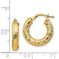 14K Yellow Gold Diamond-Cut Round Hoop Earrings - 19mm Length by 0