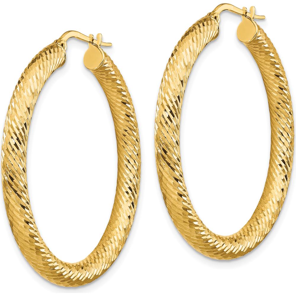 14K Yellow Gold Diamond-Cut Round Hoop Earrings - 41.25mm Length by 0