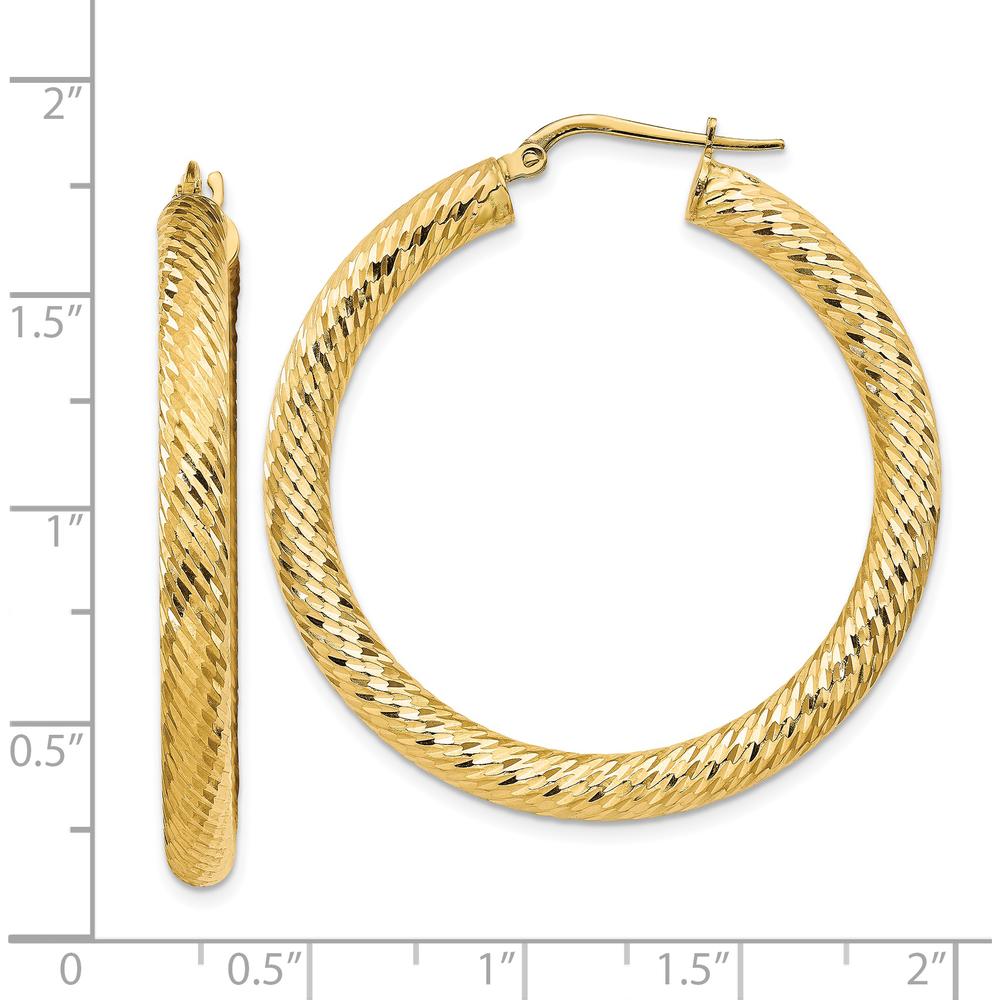 14K Yellow Gold Diamond-Cut Round Hoop Earrings - 41.25mm Length by 0
