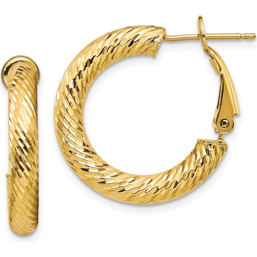 14K Yellow Gold Diamond-Cut Round Omega Back Hoop Earrings - 23mm Length, 23.25mm Width by Oro Pregiato