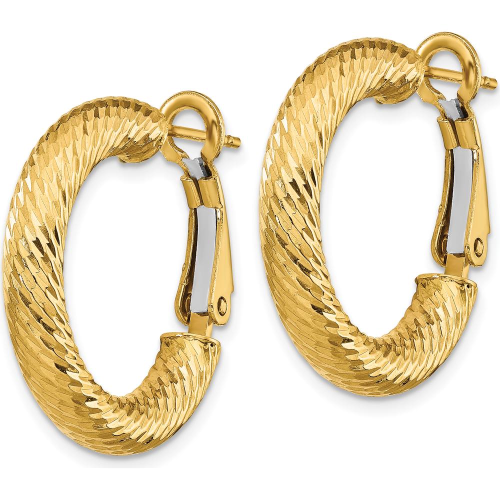 14K Yellow Gold Diamond-Cut Round Omega Back Hoop Earrings - 23mm Length, 23.25mm Width by Oro Pregiato